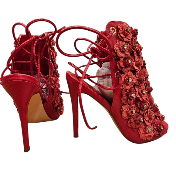 Akira Vigo Fiore Sexy Red Floral Rhinestone Stiletto Heels Sz 11 Party Cocktail - Picture 8 of 12